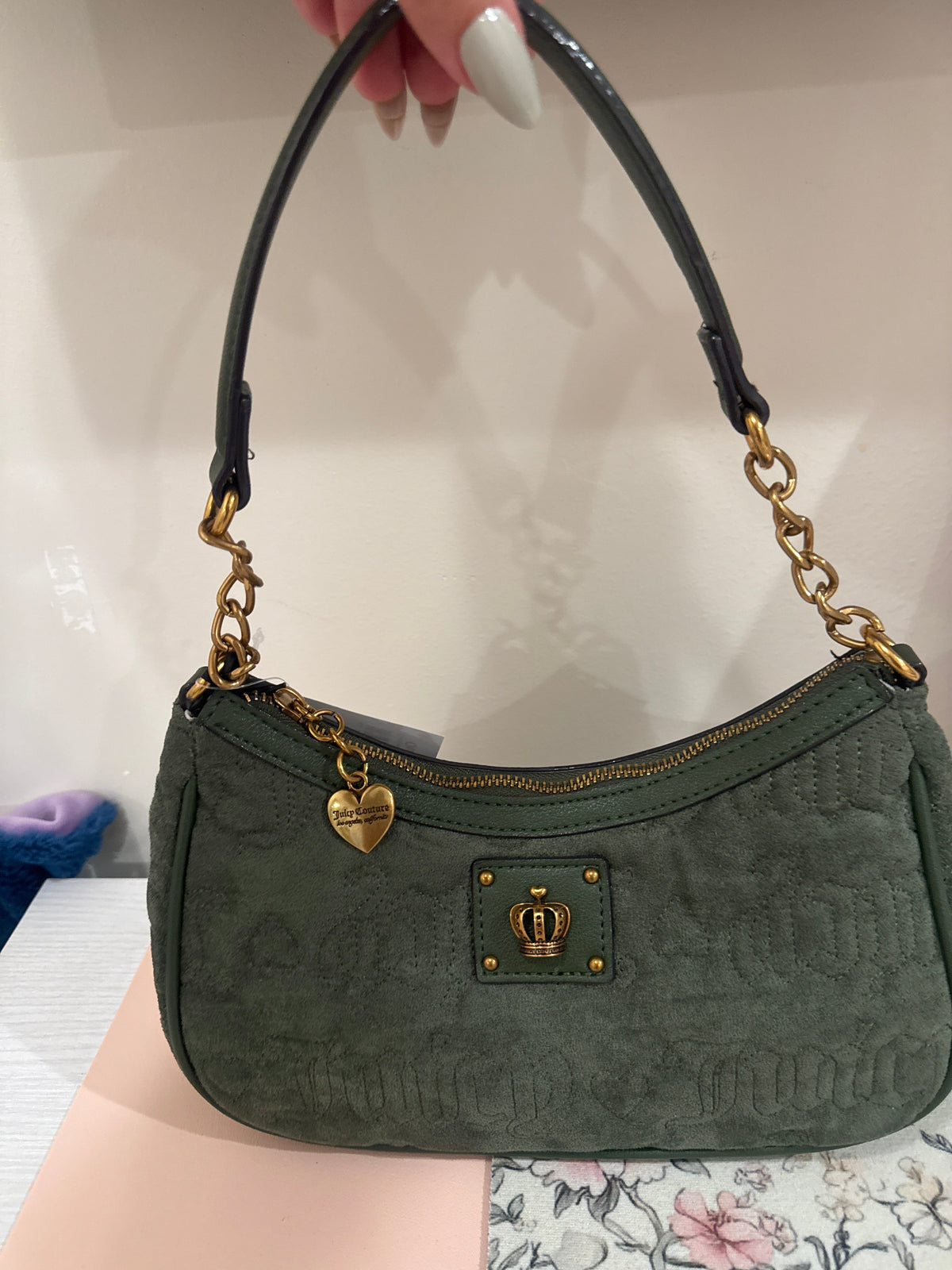 Olive Crown Charm Baguette Purse