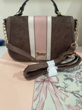 Taupe & Blush Stripe Top-Handle Purse
