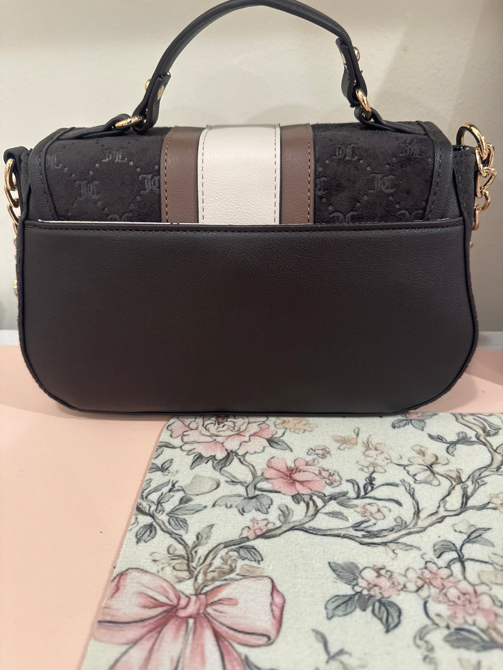 Midnight Stripe Key Charm Top-Handle Purse