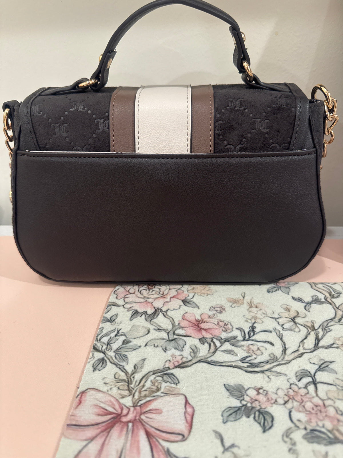 Midnight Stripe Key Charm Top-Handle Purse