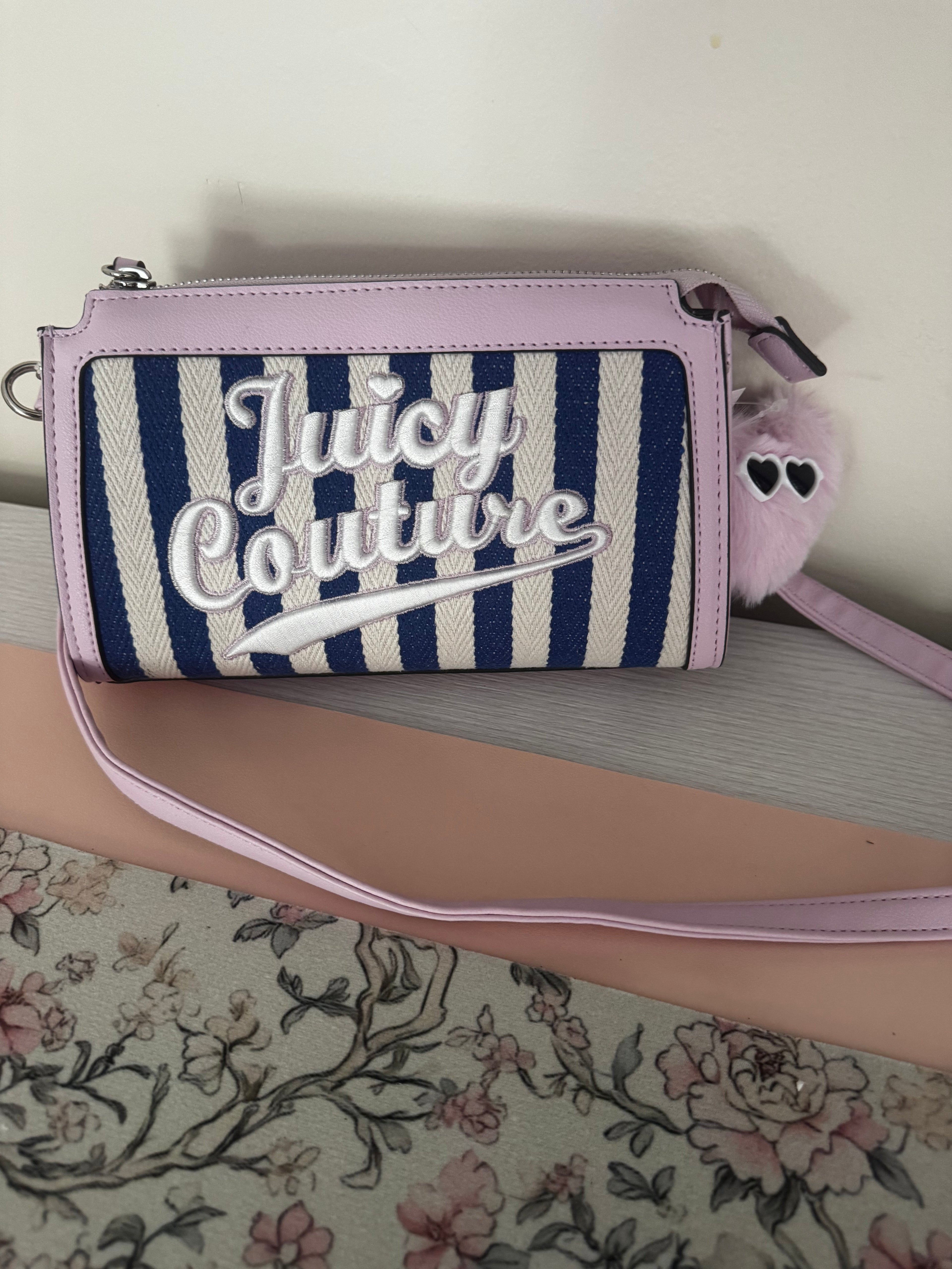 Juicy Couture Striped Crossbody Bag with Pom Charm