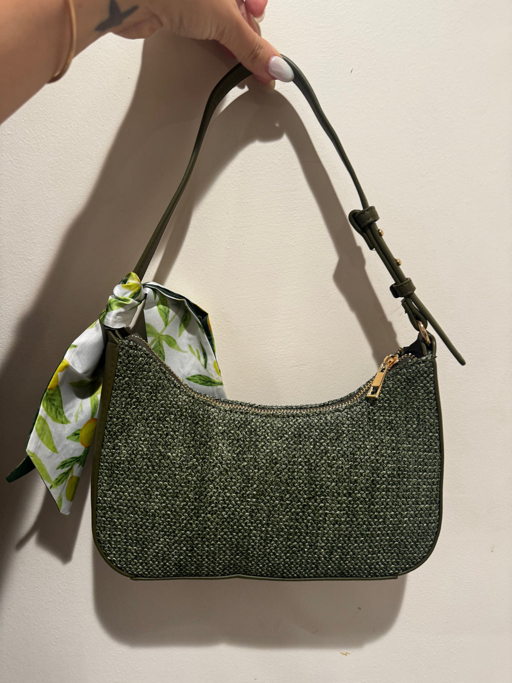 Green Woven Shoulder Bagg