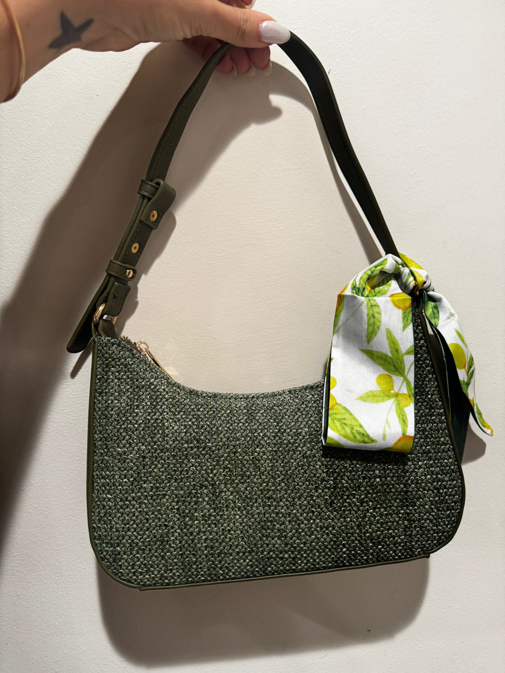Green Woven Shoulder Bagg