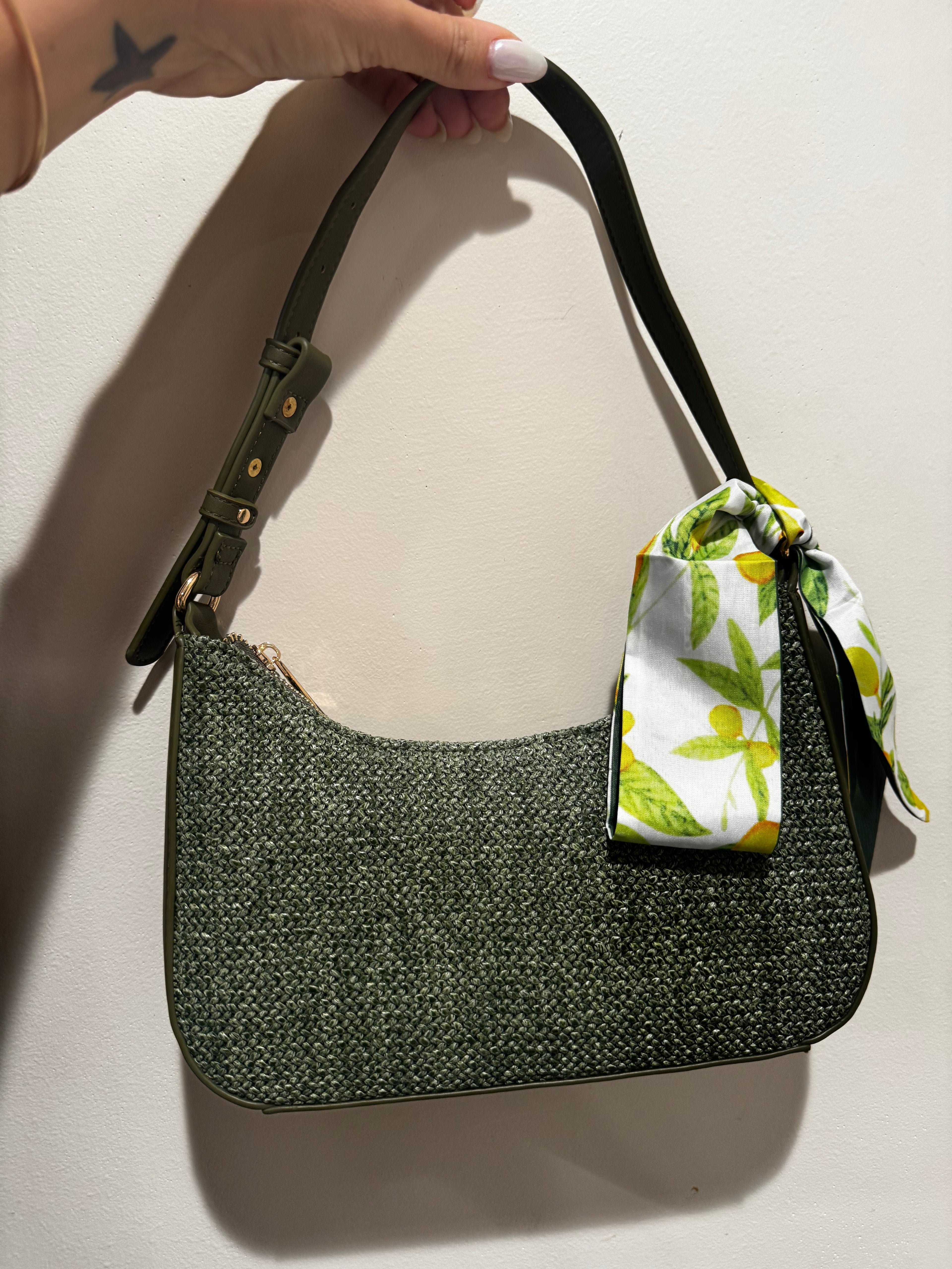 Green Woven Shoulder Bagg