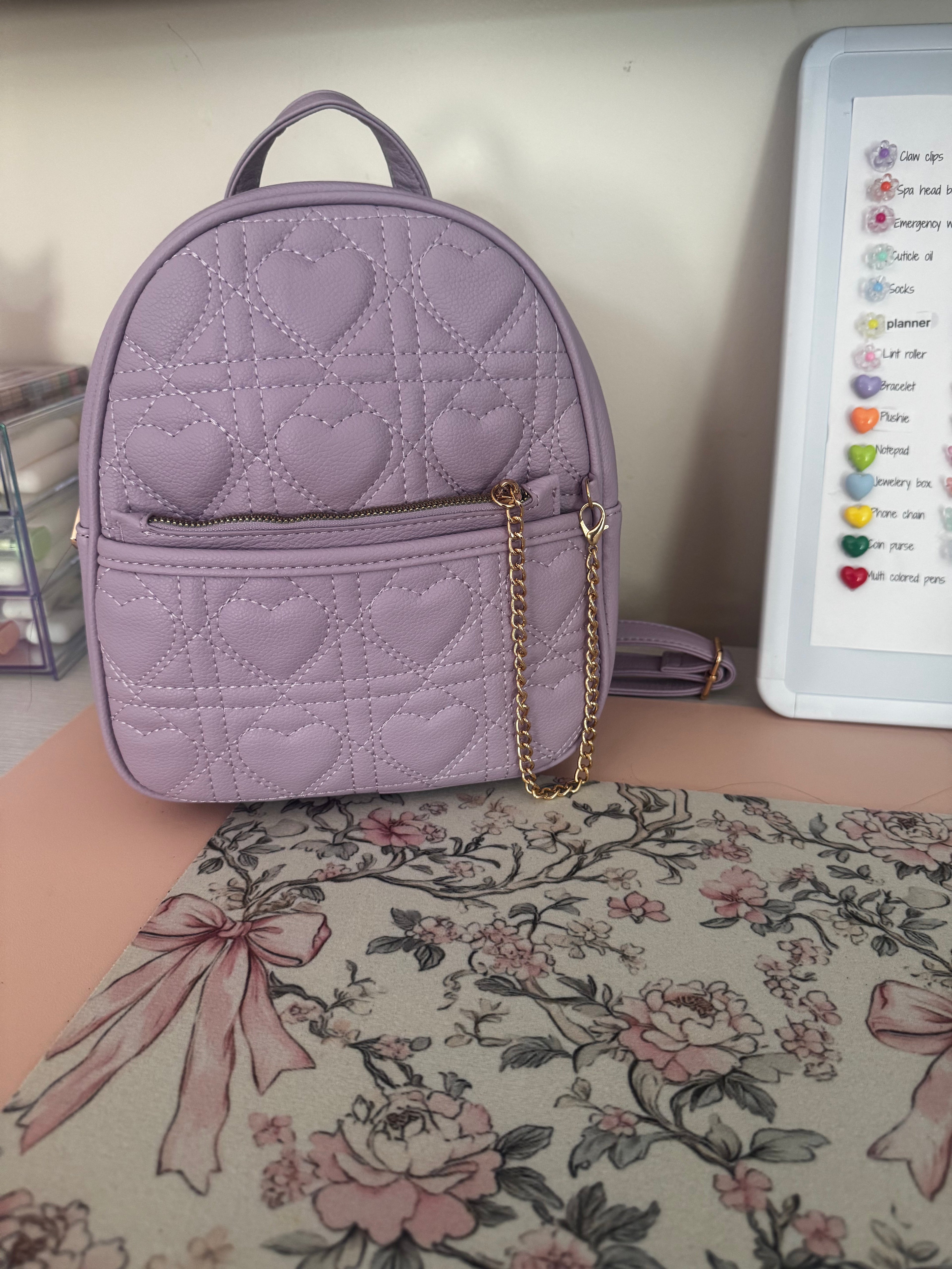Lavender Quilted Heart Mini Backpack